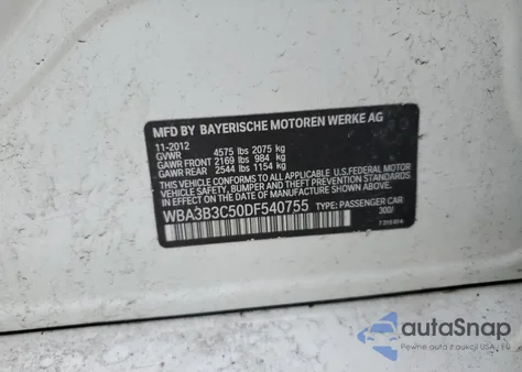 2013 BMW 328I xDrive from USA, damaged, VIN WBA3B3C50DF540755